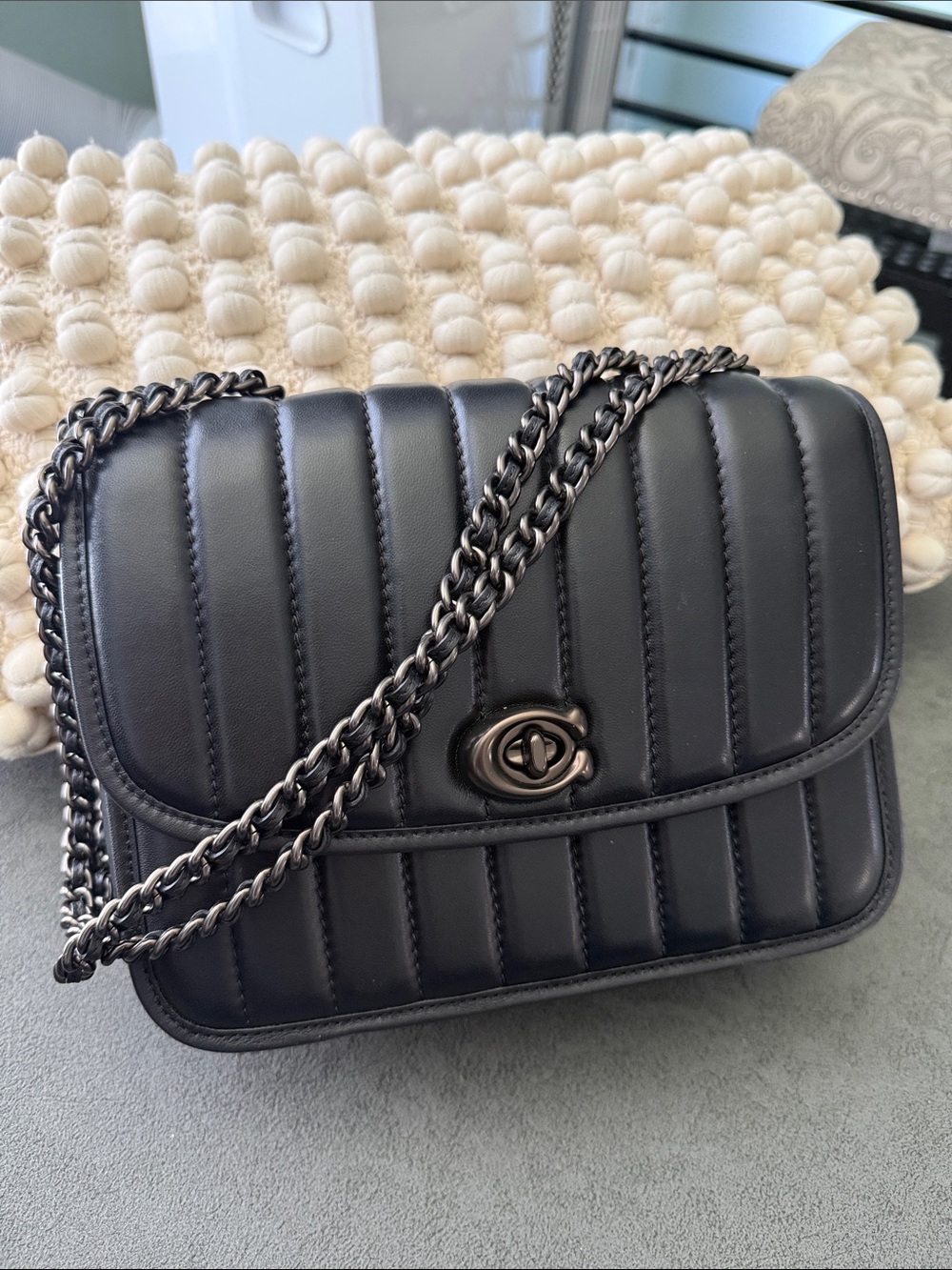 Coach Quilted Black Leather Chain Crossbody